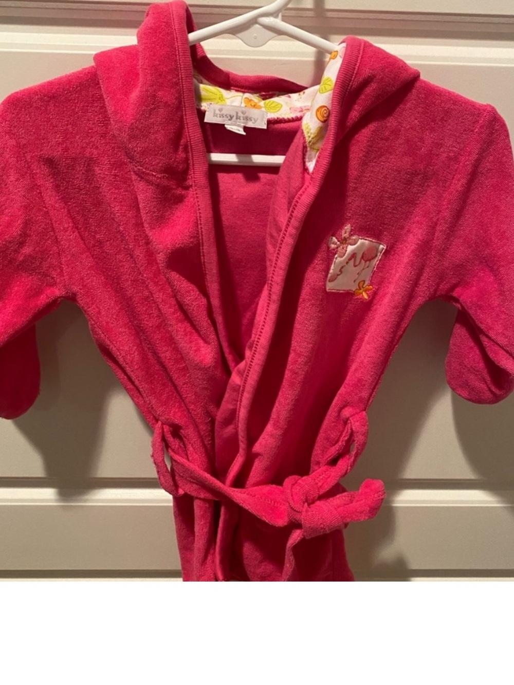 🦩Kissy Kissy Fuschia  Hooded Terry  Robe w/ Flamingo Applique🦩Size 0-3 M